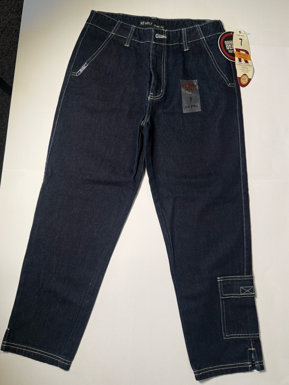 vintage, NWT Revolt Jeans Co. denim cargo capri pants